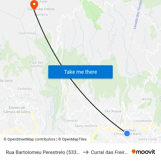 Rua Bartolomeu Perestrelo (533B) to Curral das Freiras map