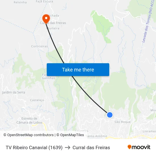 TV Ribeiro Canavial (1639) to Curral das Freiras map