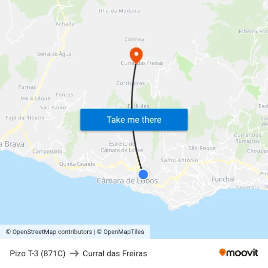 Pizo  T-3 (871C) to Curral das Freiras map