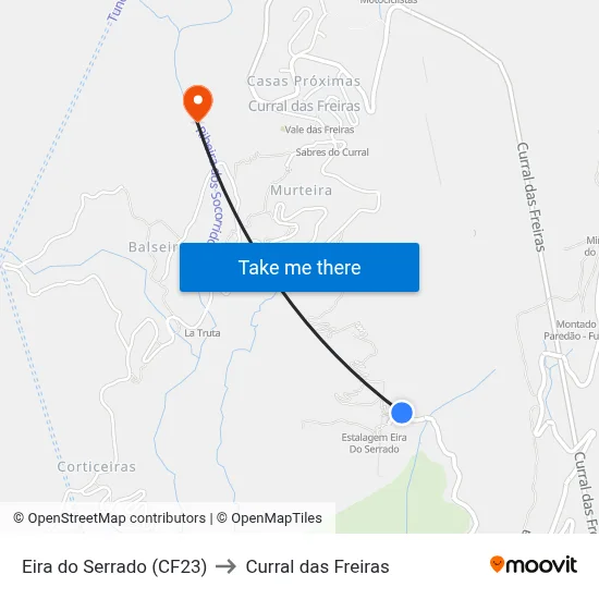 Eira do Serrado (CF23) to Curral das Freiras map