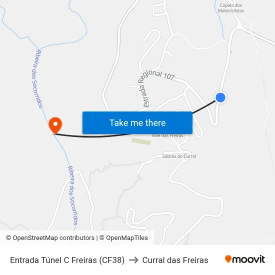 Entrada Túnel C Freiras (CF38) to Curral das Freiras map