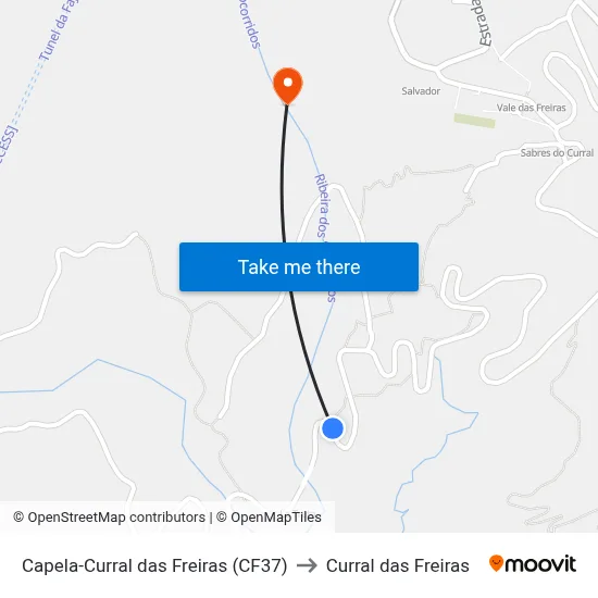 Capela-Curral das Freiras (CF37) to Curral das Freiras map
