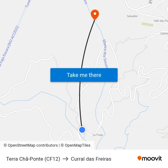 Terra Chã-Ponte (CF12) to Curral das Freiras map