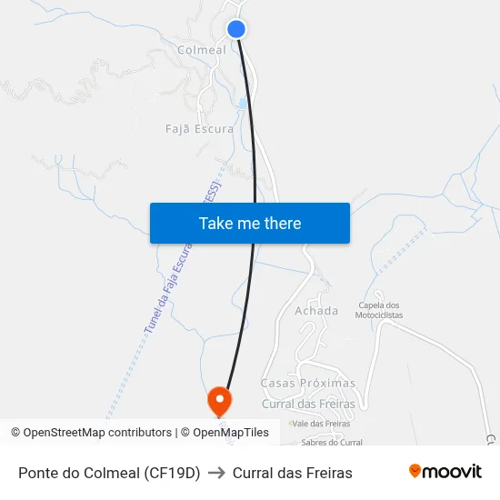 Ponte do Colmeal (CF19D) to Curral das Freiras map