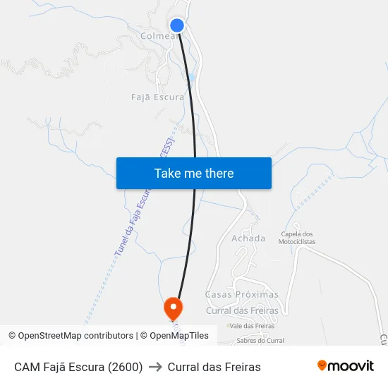 CAM Fajã Escura (2600) to Curral das Freiras map
