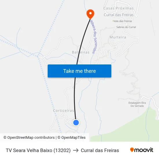TV Seara Velha Baixo (13202) to Curral das Freiras map