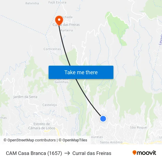 CAM Casa Branca (1657) to Curral das Freiras map