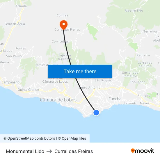Monumental Lido to Curral das Freiras map