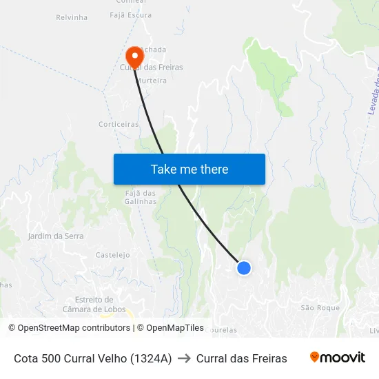 Cota 500 Curral Velho  (1324A) to Curral das Freiras map