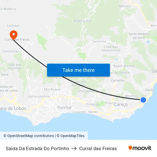 Saida Da Estrada Do Portinho to Curral das Freiras map