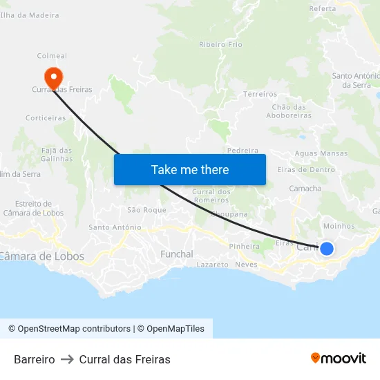 Barreiro to Curral das Freiras map