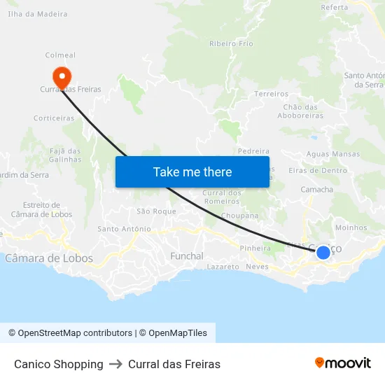 Canico Shopping to Curral das Freiras map