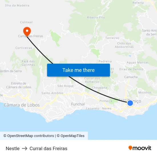 Nestle to Curral das Freiras map