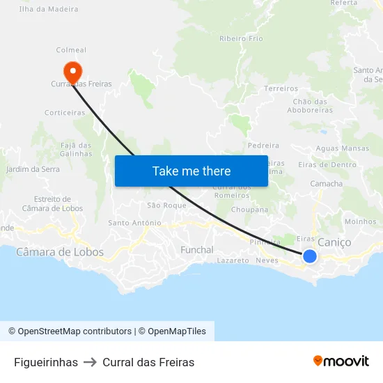 Figueirinhas to Curral das Freiras map