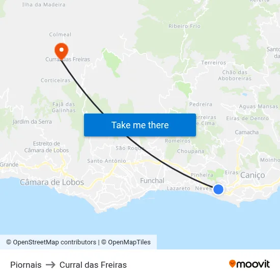 Piornais to Curral das Freiras map