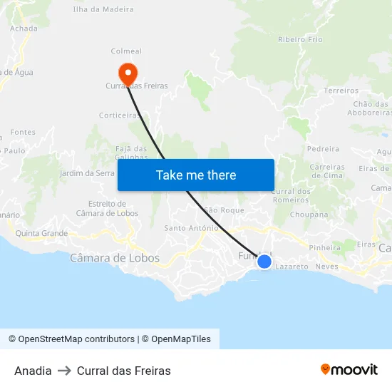 Anadia to Curral das Freiras map