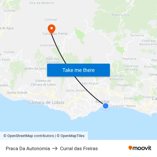 Praca Da Autonomia to Curral das Freiras map