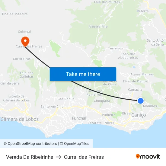 Vereda Da Ribeirinha to Curral das Freiras map