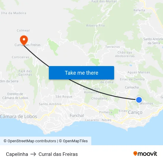 Capelinha to Curral das Freiras map