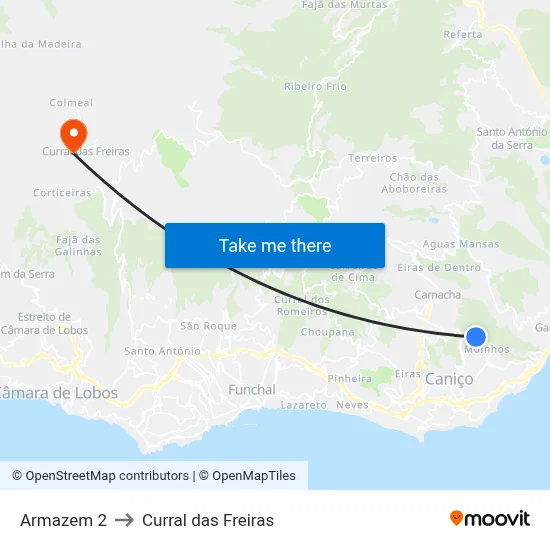Armazem 2 to Curral das Freiras map
