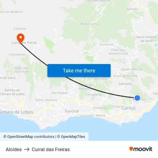 Alcides to Curral das Freiras map