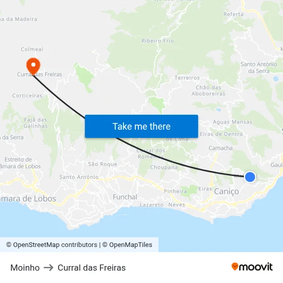 Moinho to Curral das Freiras map