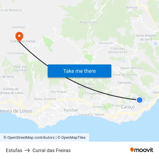 Estufas to Curral das Freiras map