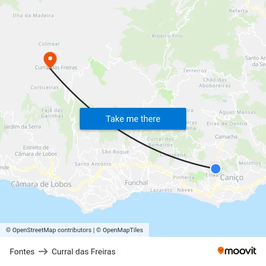 Fontes to Curral das Freiras map