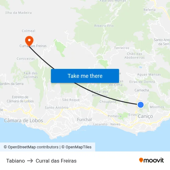Tabiano to Curral das Freiras map