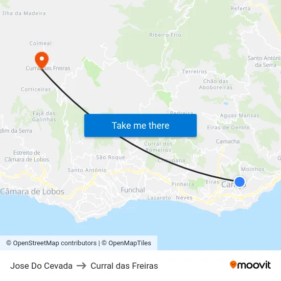 Jose Do Cevada to Curral das Freiras map