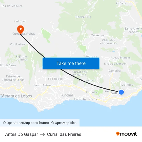 Antes Do Gaspar to Curral das Freiras map