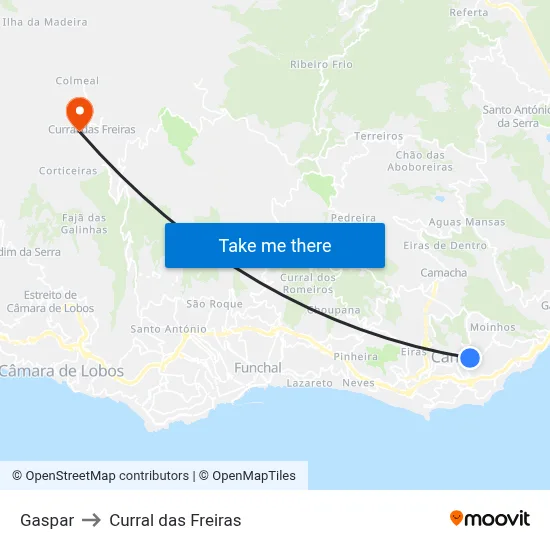 Gaspar to Curral das Freiras map
