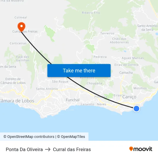 Ponta Da Oliveira to Curral das Freiras map
