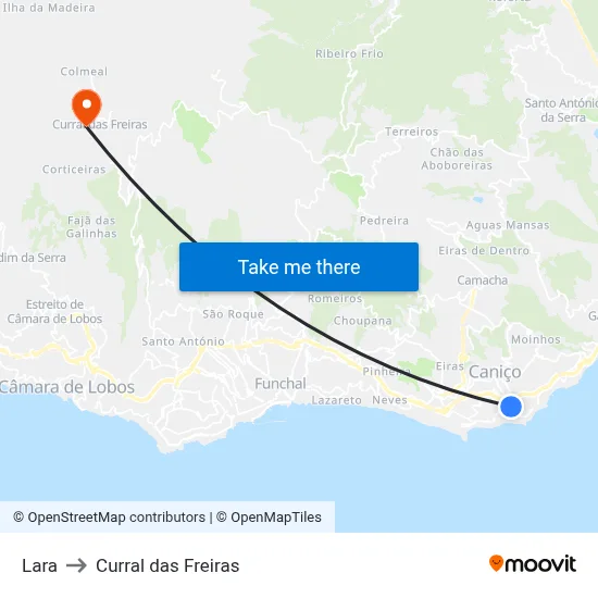Lara to Curral das Freiras map