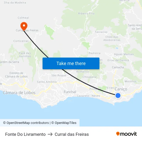 Fonte Do Livramento to Curral das Freiras map