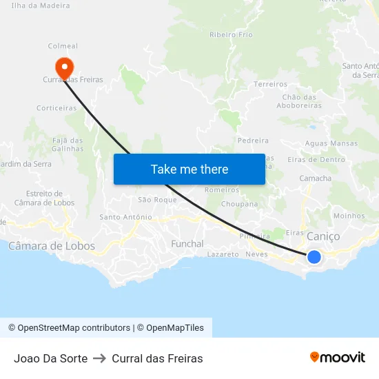 Joao Da Sorte to Curral das Freiras map