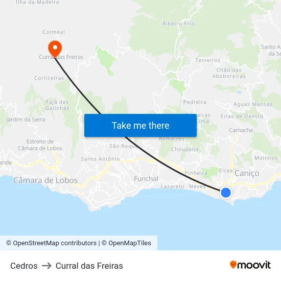 Cedros to Curral das Freiras map