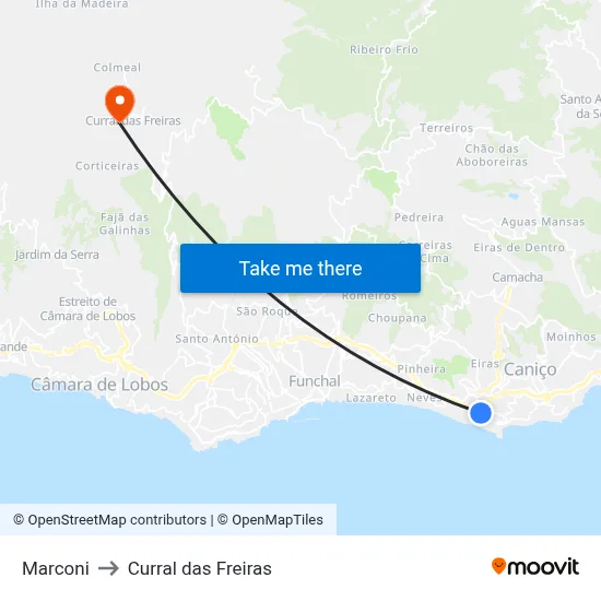 Marconi to Curral das Freiras map