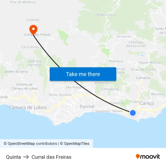 Quinta to Curral das Freiras map