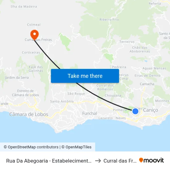Rua Da Abegoaria - Estabelecimento Prisional to Curral das Freiras map