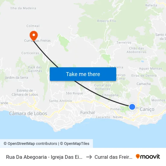 Rua Da Abegoaria - Igreja Das Eiras to Curral das Freiras map