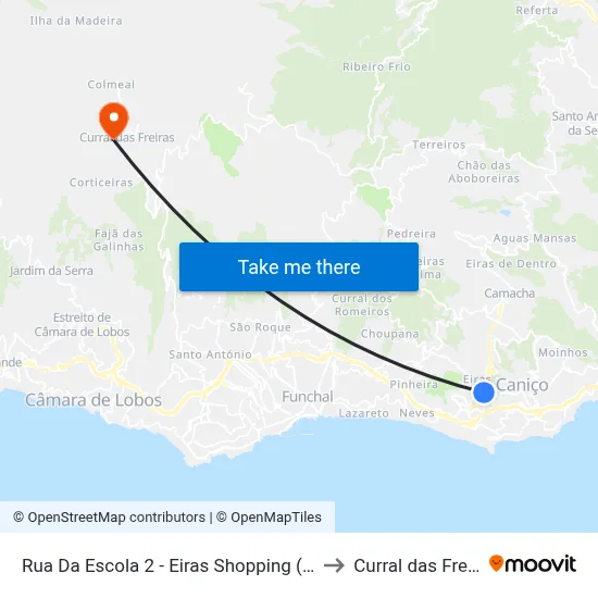 Rua Da Escola 2 - Eiras Shopping (Norte) to Curral das Freiras map