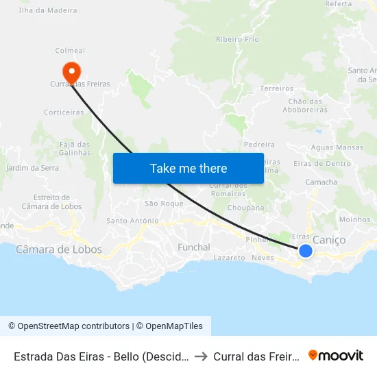 Estrada Das Eiras - Bello (Descida) to Curral das Freiras map