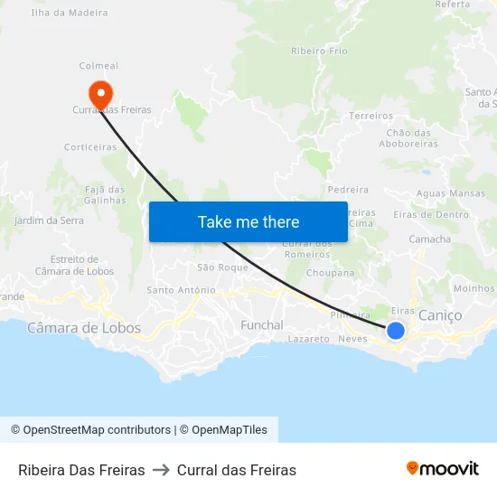 Ribeira Das Freiras to Curral das Freiras map
