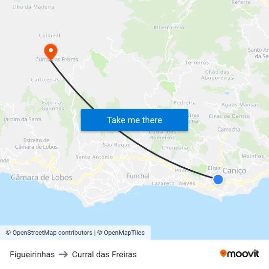 Figueirinhas to Curral das Freiras map