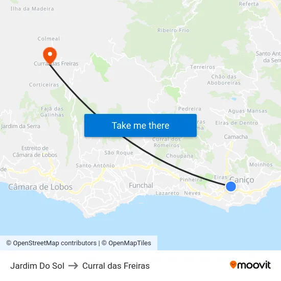 Jardim Do Sol to Curral das Freiras map