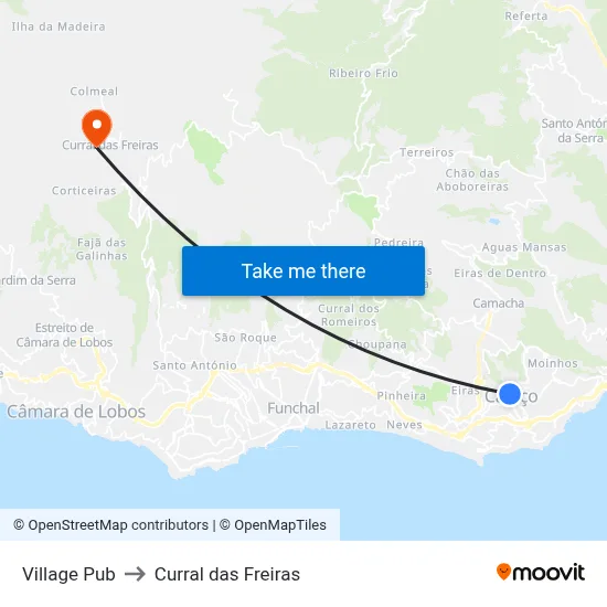 Village Pub to Curral das Freiras map