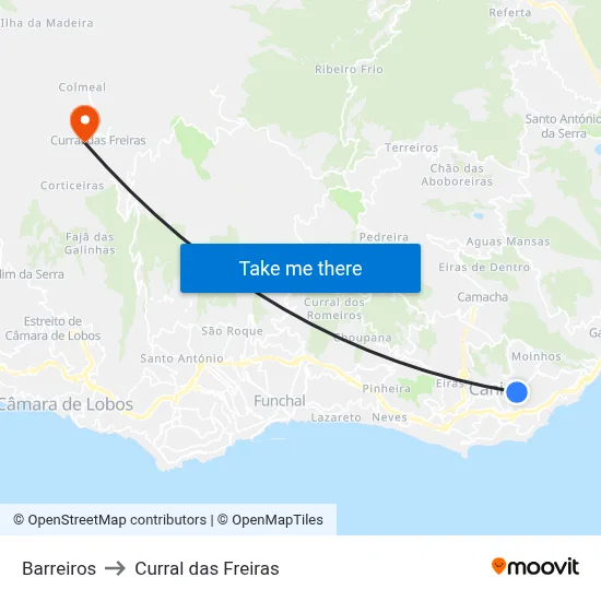Barreiros to Curral das Freiras map
