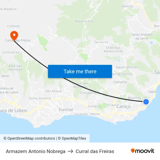 Armazem Antonio Nobrega to Curral das Freiras map