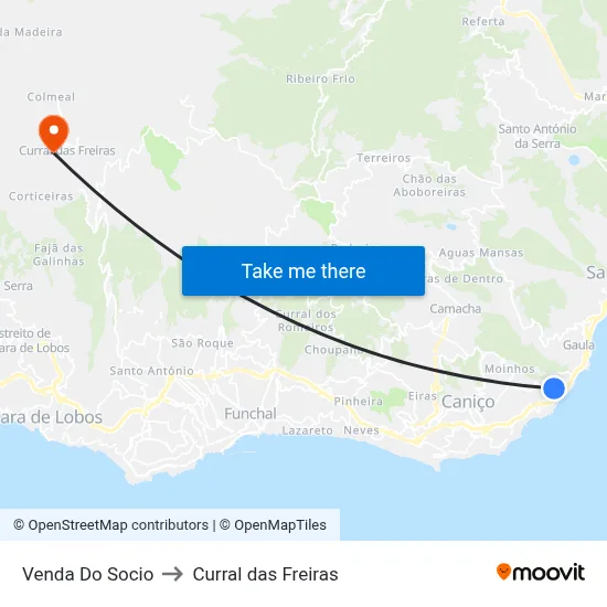 Venda Do Socio to Curral das Freiras map